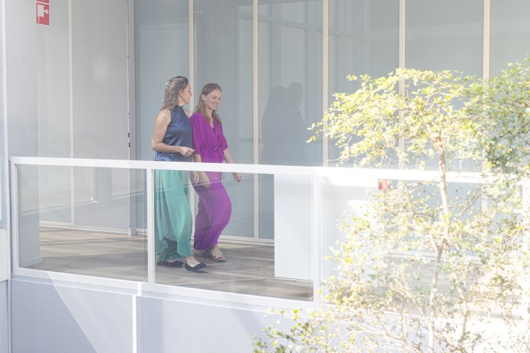 Collega's wandelen over de gang
